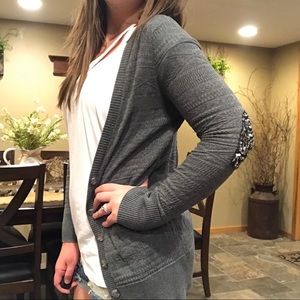 Mossimo gray cardigan with elbow patches